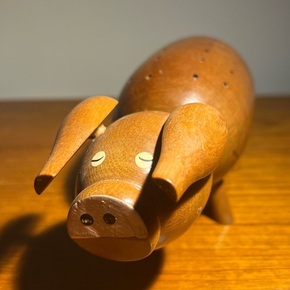 Vintage Mcm Teak? wooden pig toothpick orderve holder Japan Kitschy - Picture 5 of 12